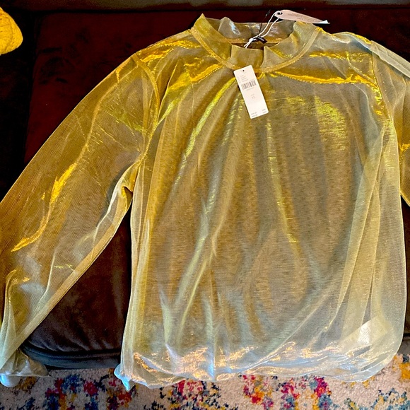 BRAND NEW Anthro sheer gold top XL - Picture 1 of 3